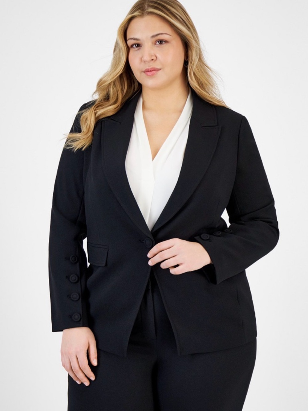 Tahari ASL Plus Size Long-Sleeve One-Button Blazer Sz 16W